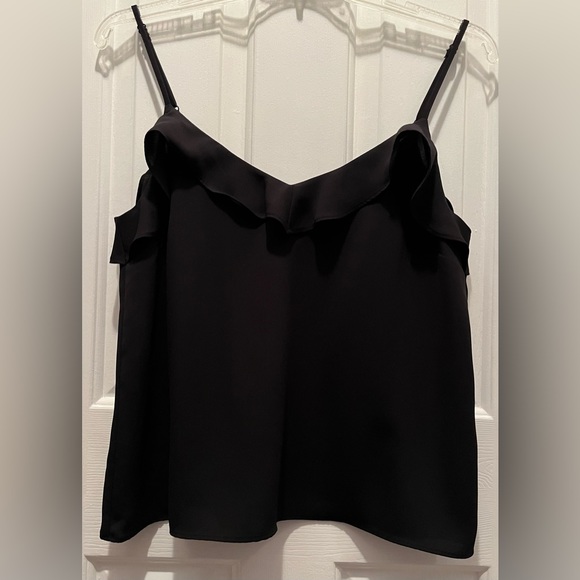 III Ruffle in front & back Cami Top Blouse Black Adjustable Spaghetti Strap - Picture 10 of 11